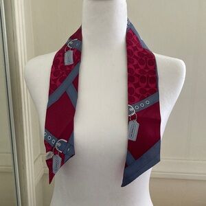 NWT 100% Silk Coach burgundy and blue pony tie, neck scarf